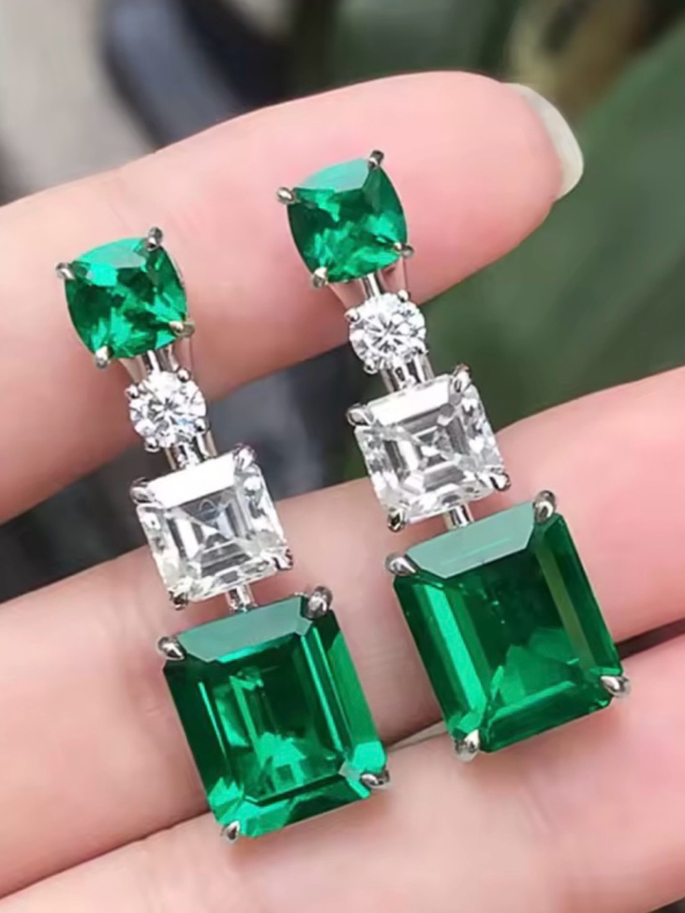 NEW Emerald Green Halo Drop Earrings - Luxurious Emerald CZ & Clear CZ
